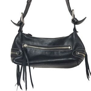 Roots genuine leather black Y2K mini fringe shoulder bag